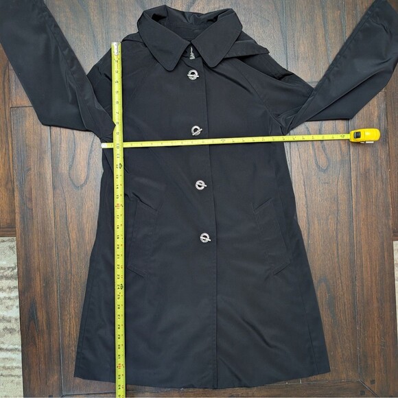 London Fog Women's Black Trench Coat Water Resistant Removable Hood Small Jacket - Picture 9 of 10